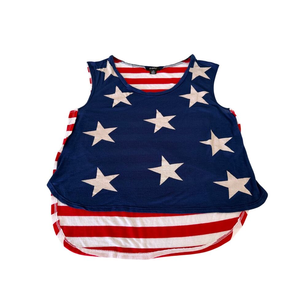 Rhapsody Patriotic Knit Tank Top High Low Size Large Stars Stripes 4th of July